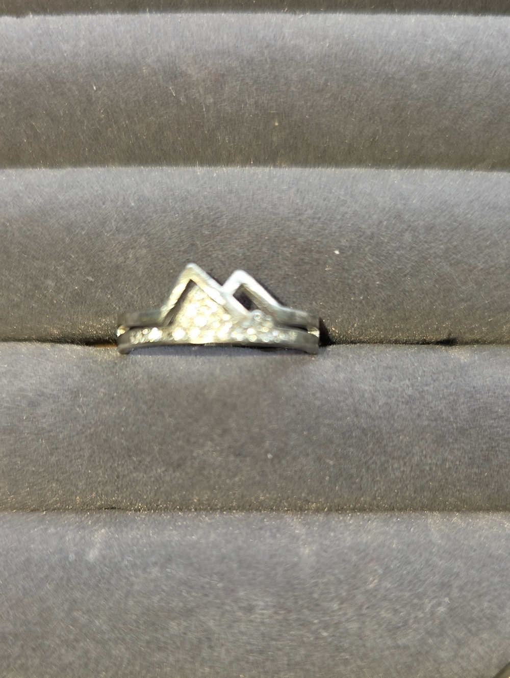 Silver-Tone Mountain Chevron Ring with Clear Stones - Women Jewelry